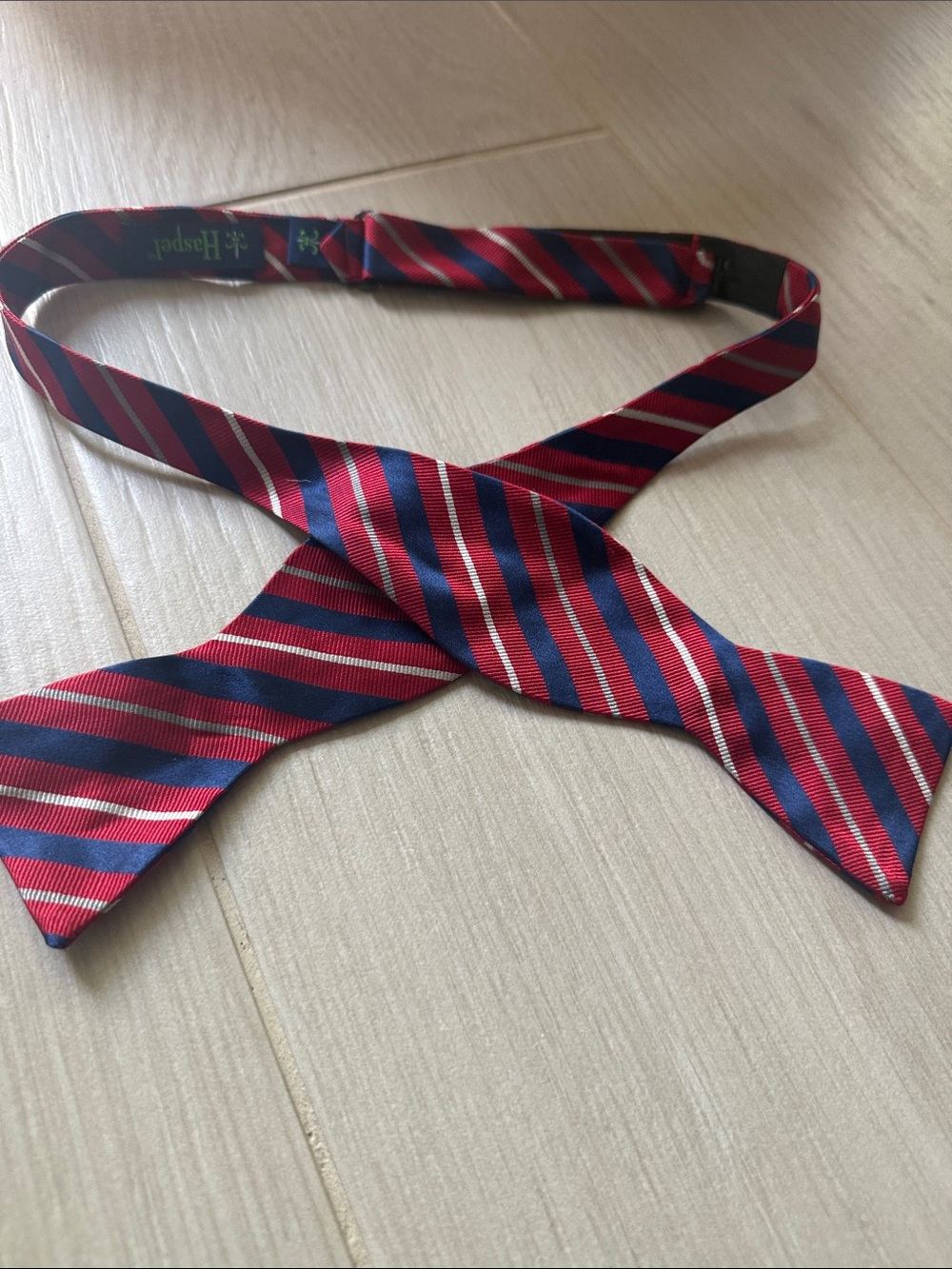 Striped Red & Navy Self-Tie Bow Tie - Unbranded